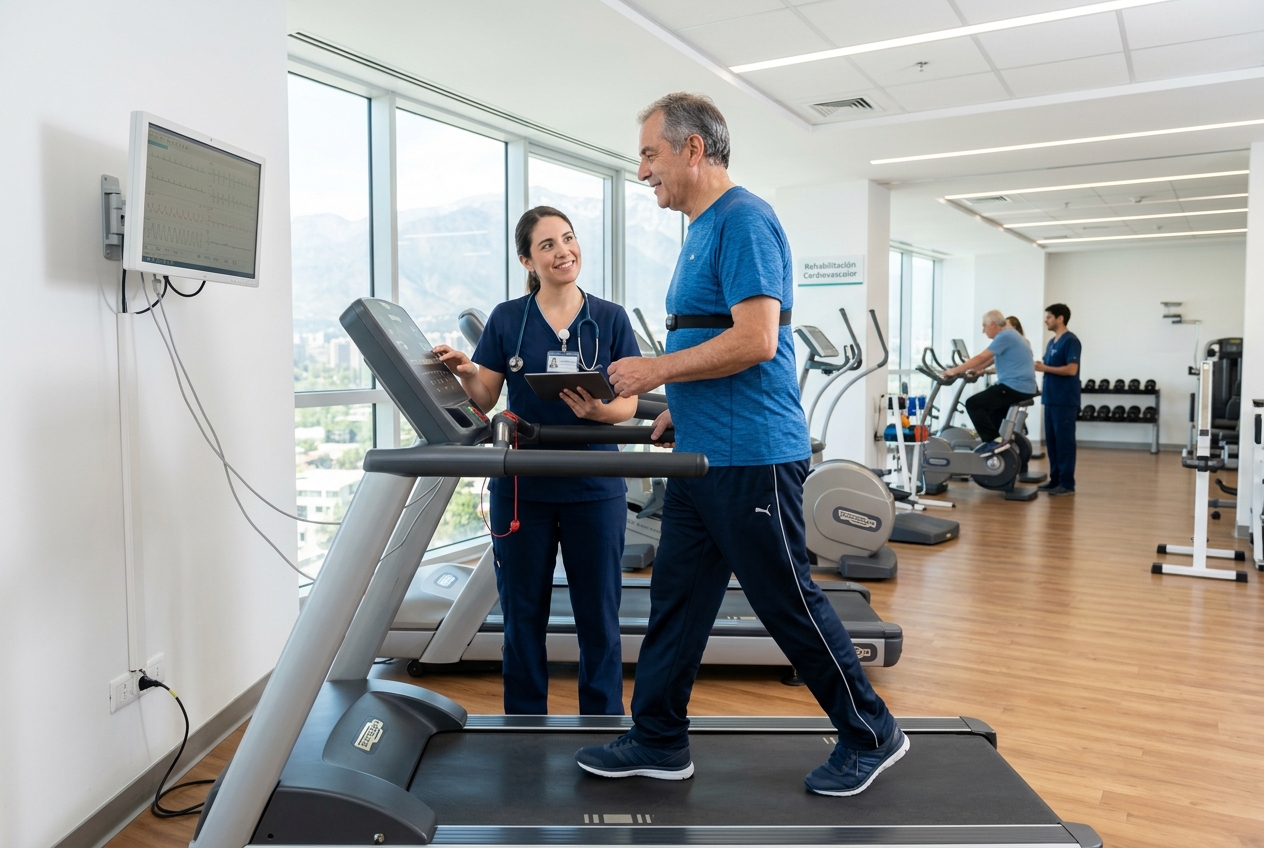 Paciente en programa de rehabilitación cardíaca supervisada en Chile
