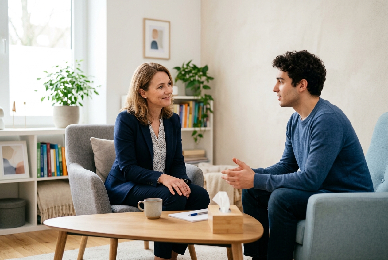 Paciente en sesión de psicología usando cobertura isapre en Chile