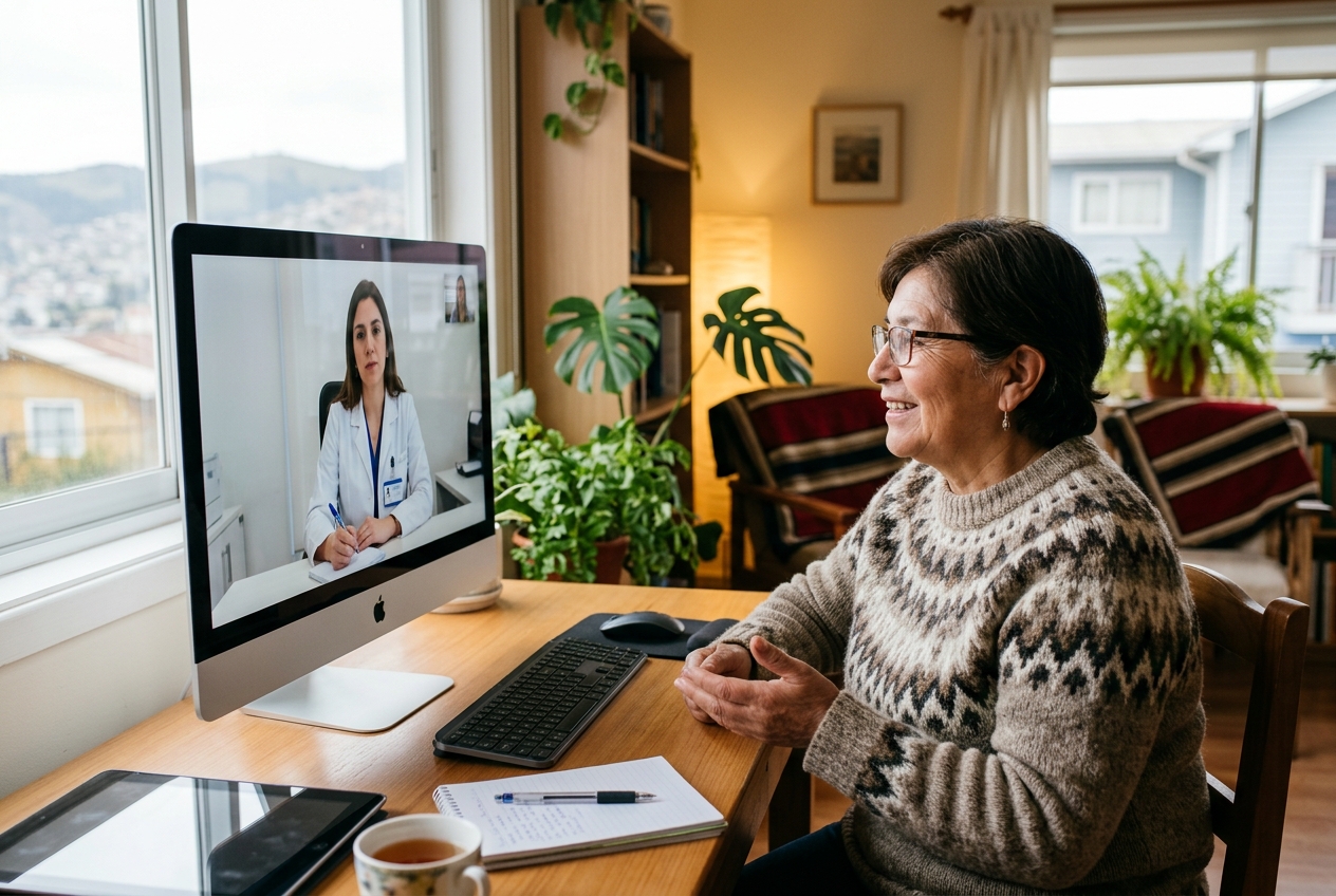 Paciente accediendo a telemedicina neurológica con FONASA en Viña del Mar