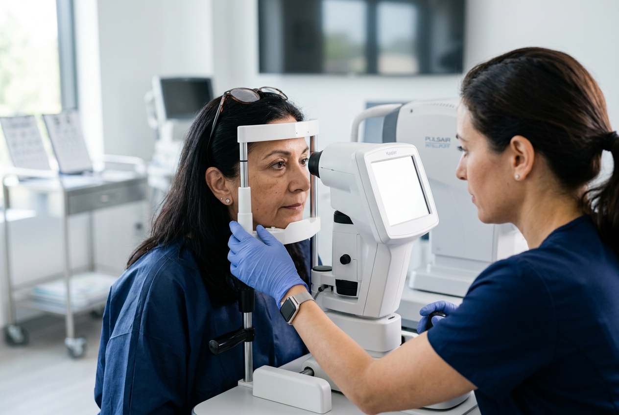 Tonometría para medir presión intraocular en primera consulta oftalmología