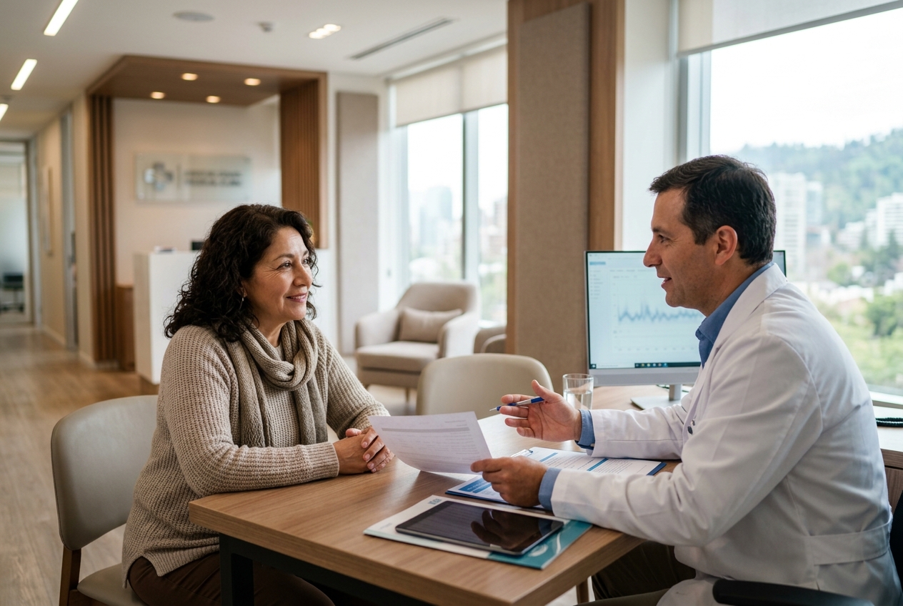 Paciente pagando consulta endocrinología en clínica privada chilena