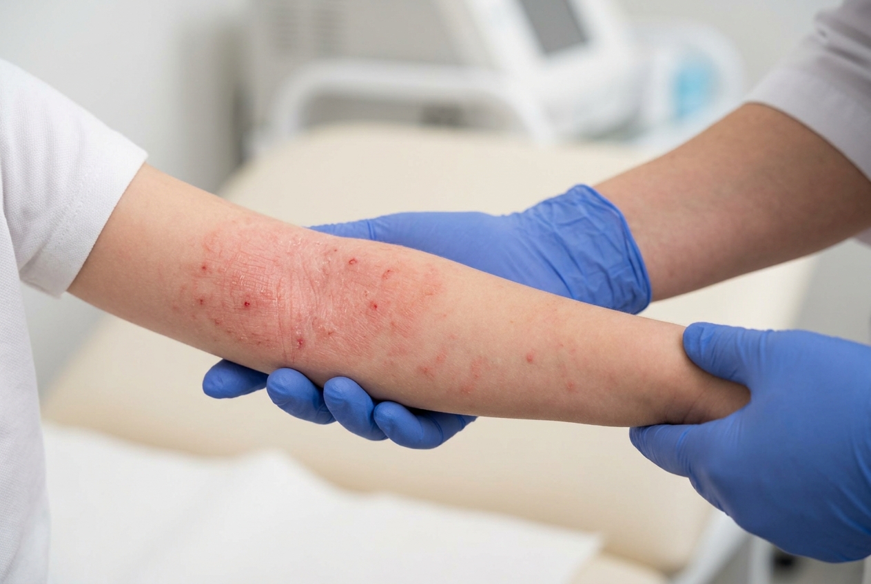 Niño con dermatitis atópica en consulta de dermatología pediátrica Viña del Mar