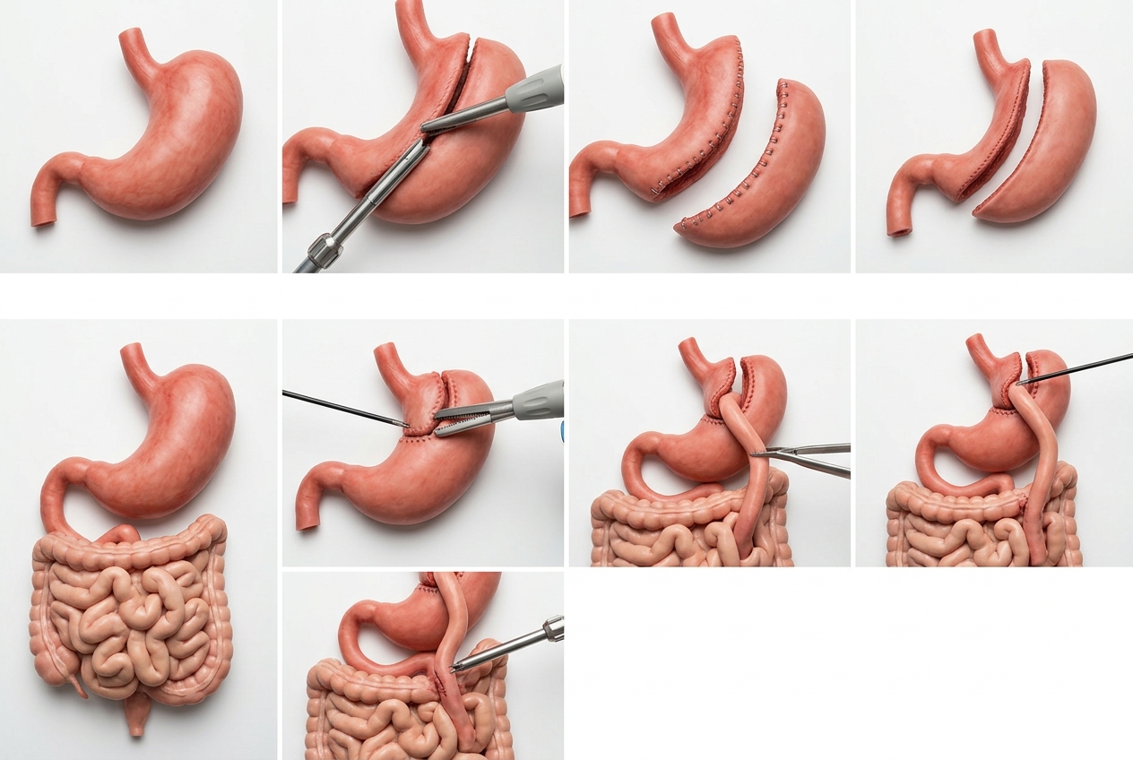 Procedimiento de cirugía bariátrica manga gástrica para tratamiento de obesidad