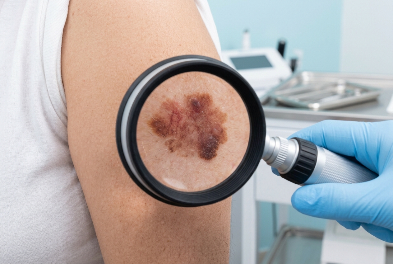 Dermatoscopia de lesión cutánea en consulta dermatológica con FONASA Santiago