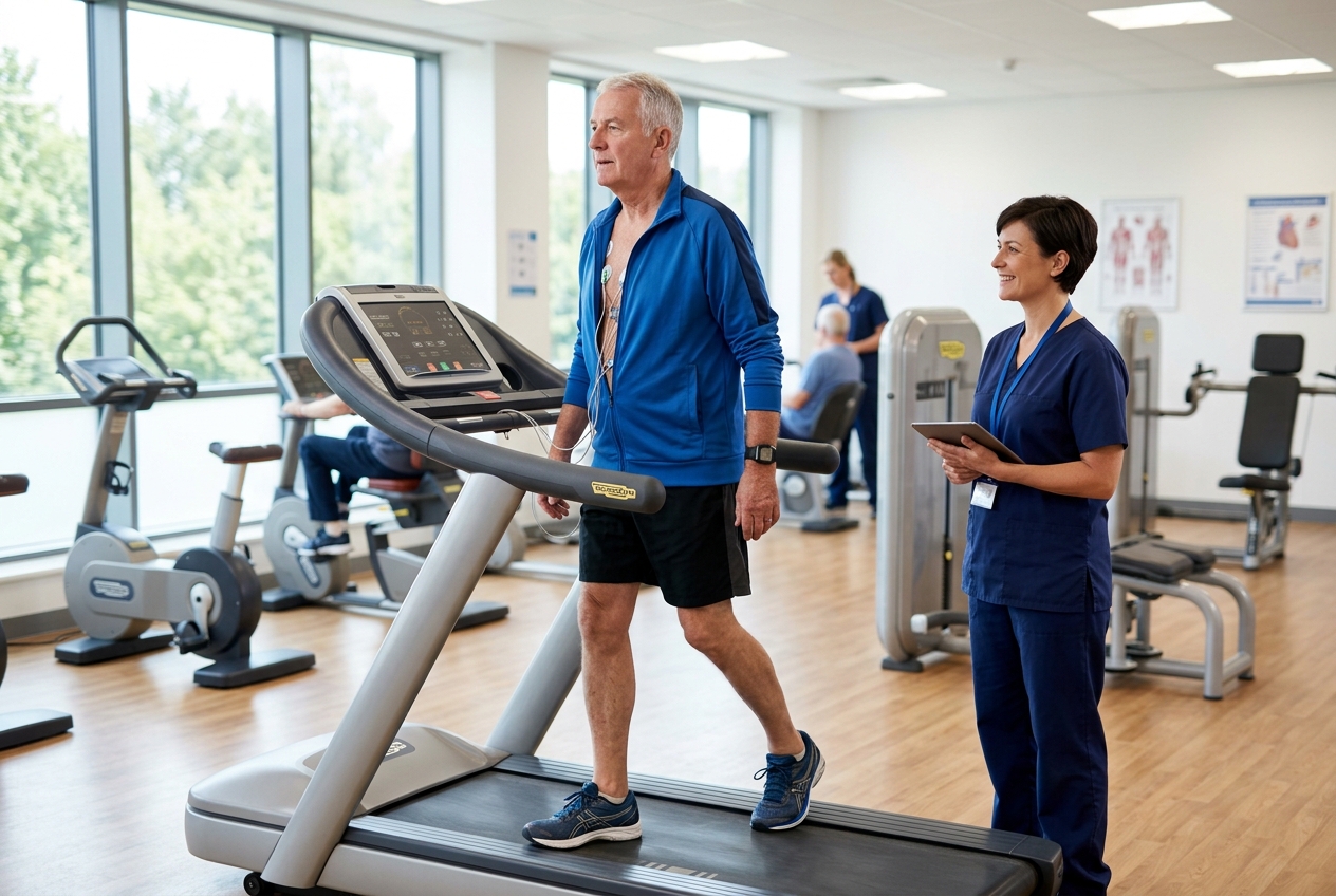 Paciente en rehabilitación cardíaca tras cirugía cardiovascular supervisada